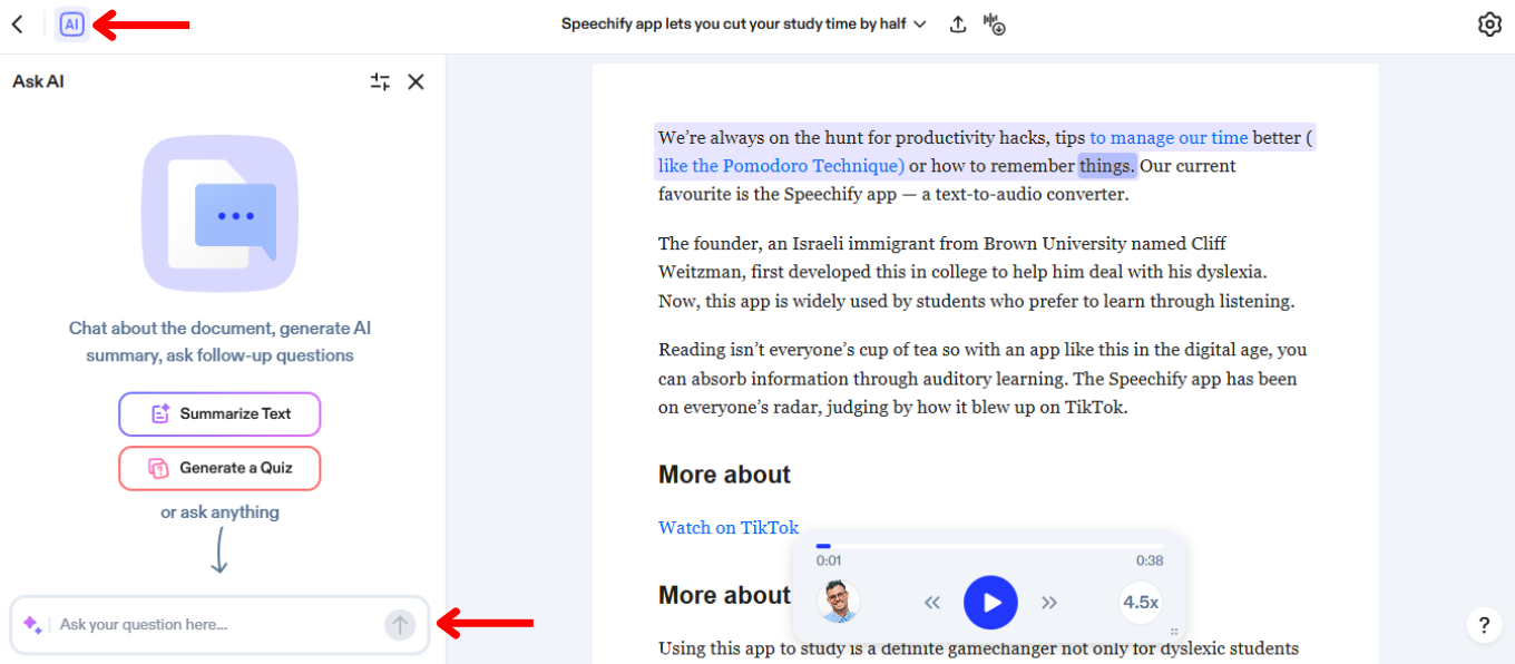 How to use AI Chat on the Speechify Web App